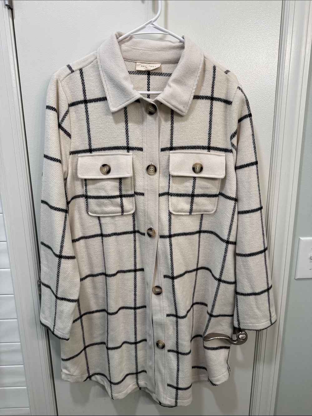 MELLODAY Cream and Black Windowpane Plaid Shacket